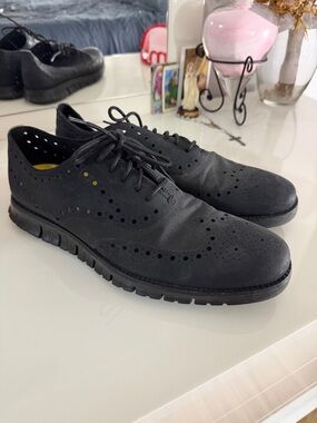 Cole Haan Black Perforated Wingtip Oxfords